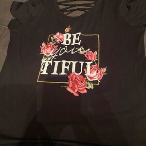 Women Black T-Shirt with Floral Design 2X